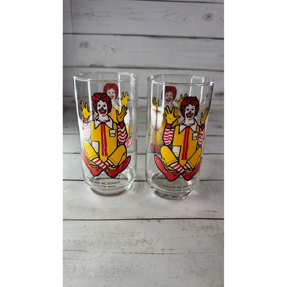 Vintage 1977 Ronald McDonald Collector Series Drinking Glasses Set of 2 Clear
